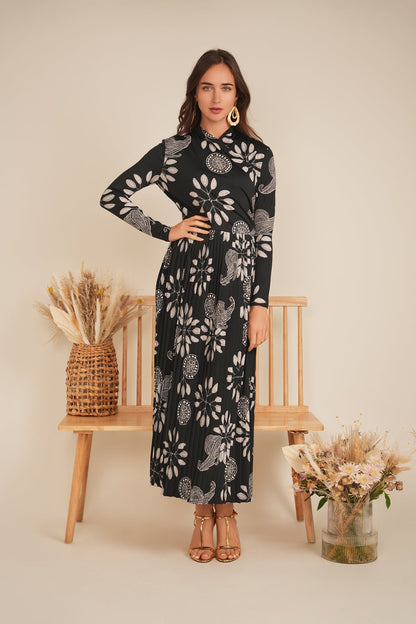 Printed Pleated Wrap Dress