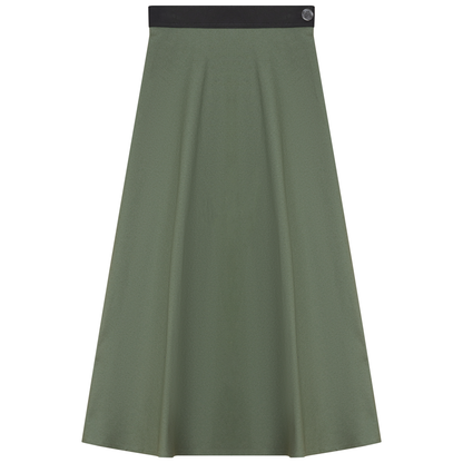 Stretch Leather Waistband Skirt Olive Black