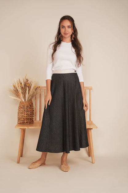 Stretch Leather Waistband Skirt