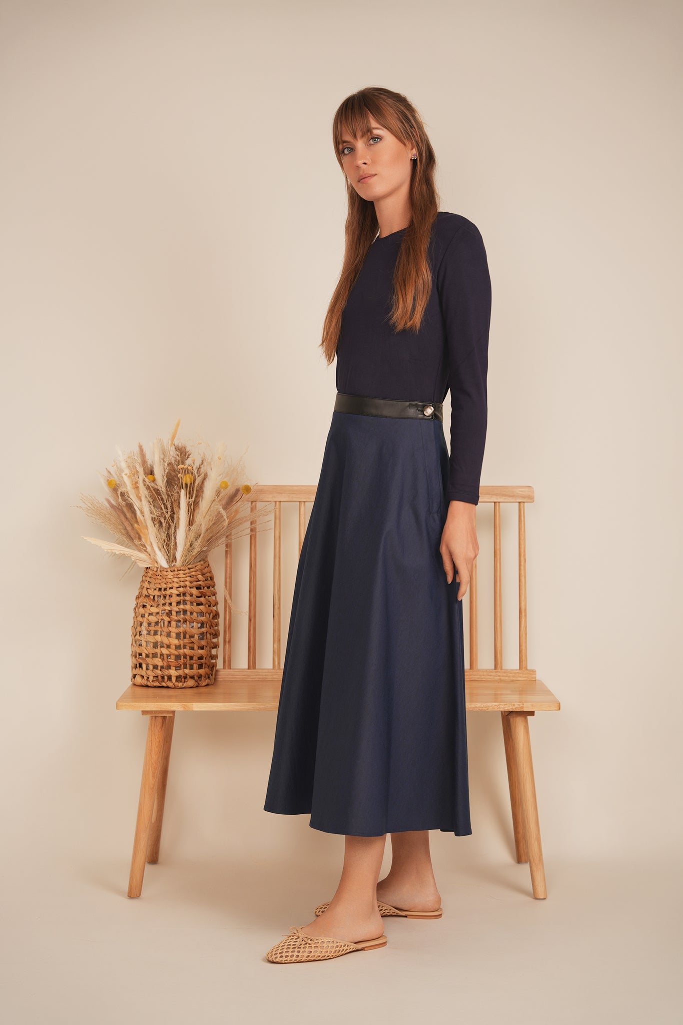 Stretch Leather Waistband Skirt