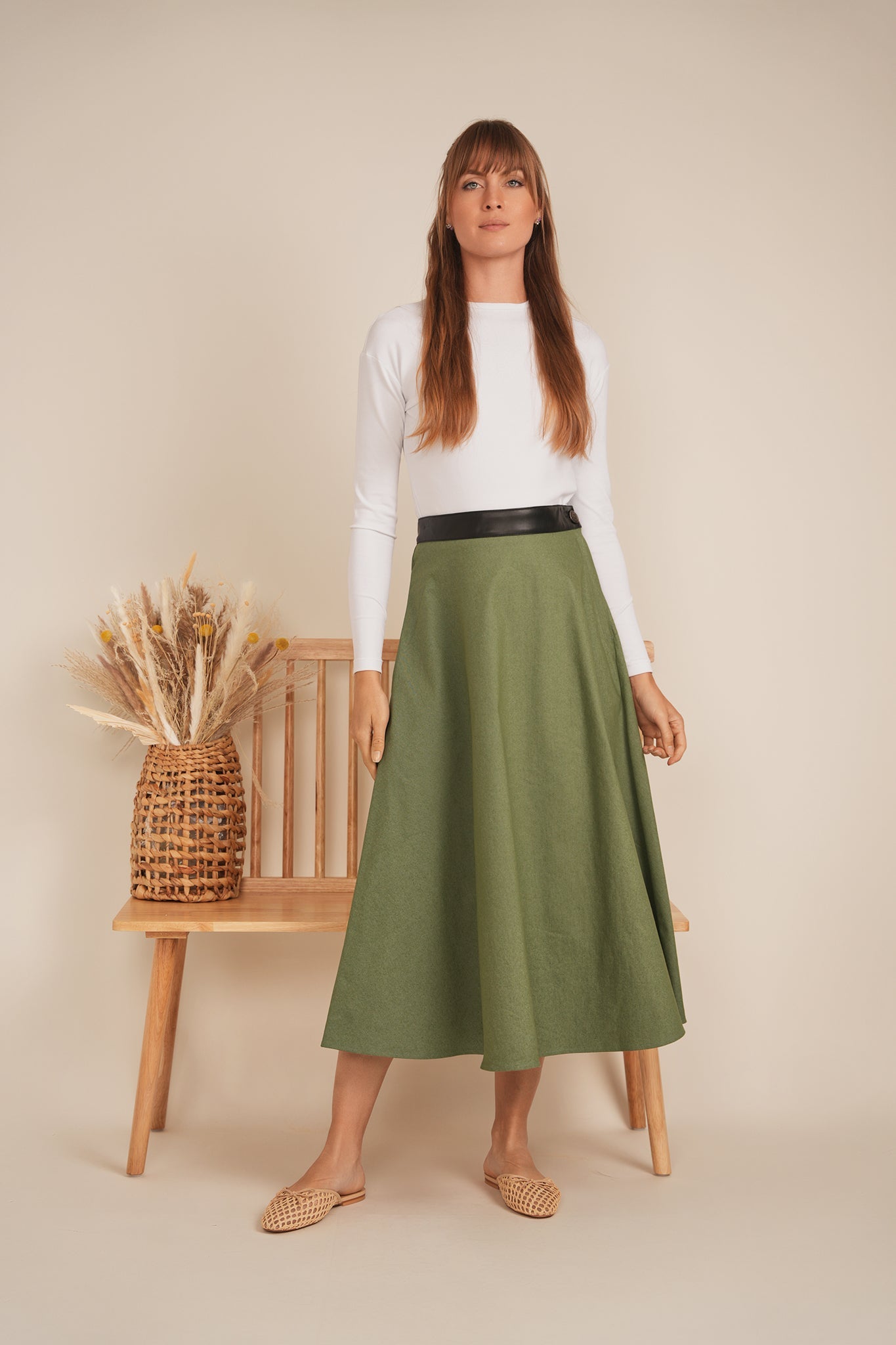 Stretch Leather Waistband Skirt
