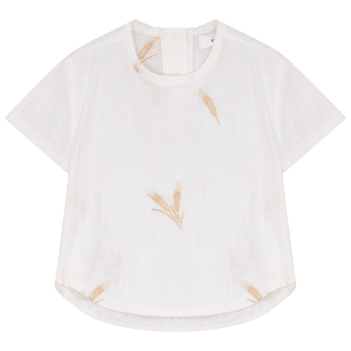 Wheat Embroidered T-Shirt White Beige Leafs