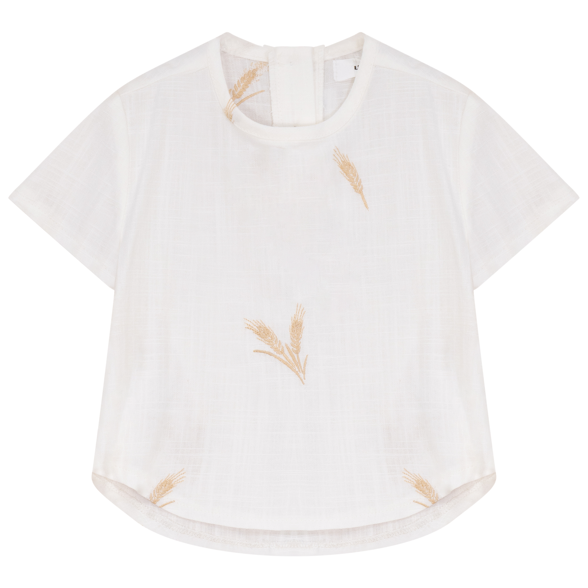Wheat Embroidered T-Shirt White Beige Leafs