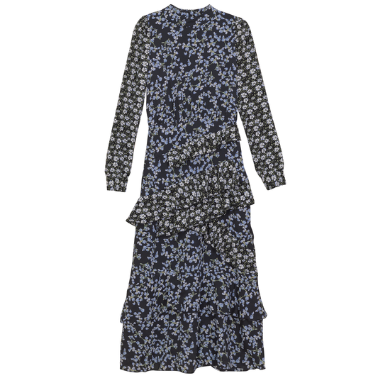 Ruffle Floral Printed Dress Black Blue Floral