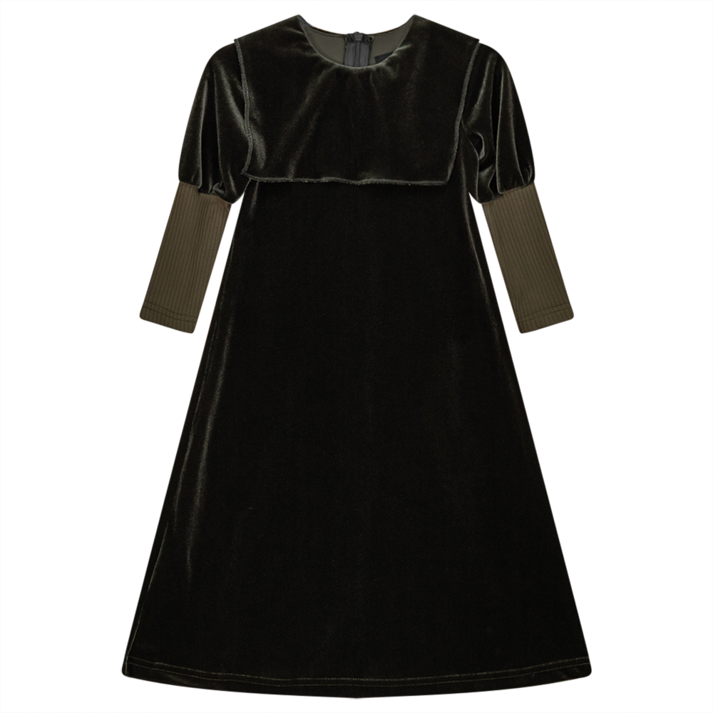Velvet Sailor Robe Dress With Zip Olive