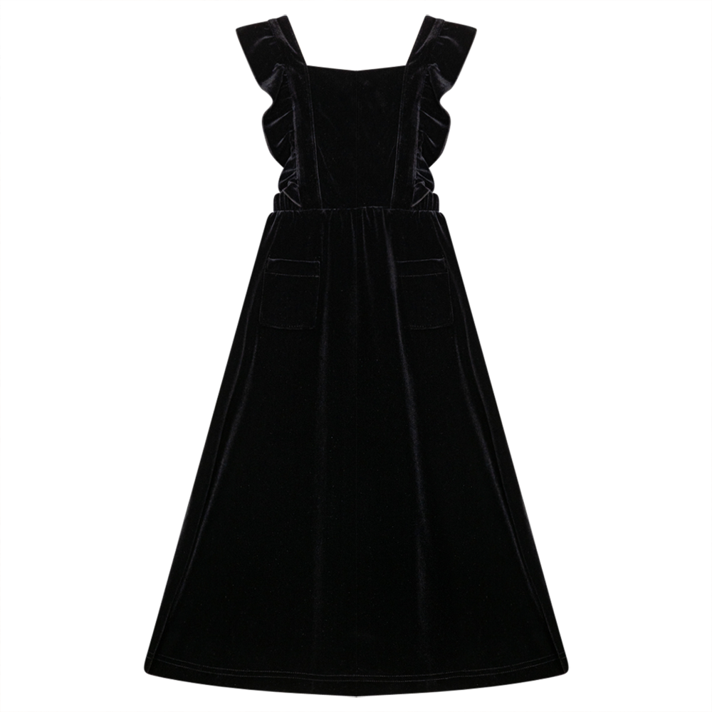 Long Jumper With Ruffles Around Straps Black