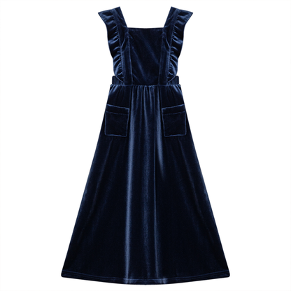 Long Jumper With Ruffles Around Straps Denim Blue