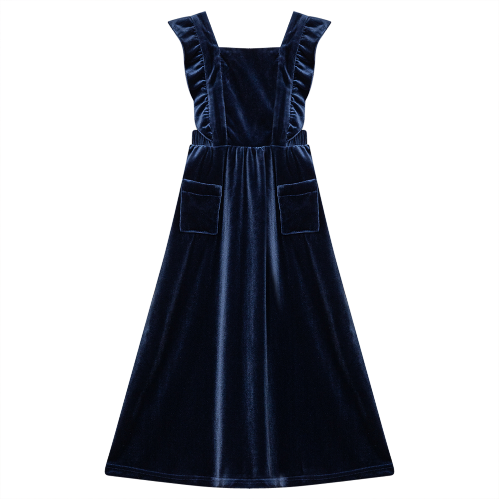 Long Jumper With Ruffles Around Straps Denim Blue