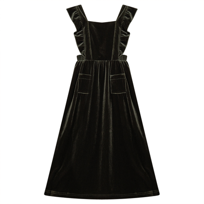 Long Jumper With Ruffles Around Straps Olive