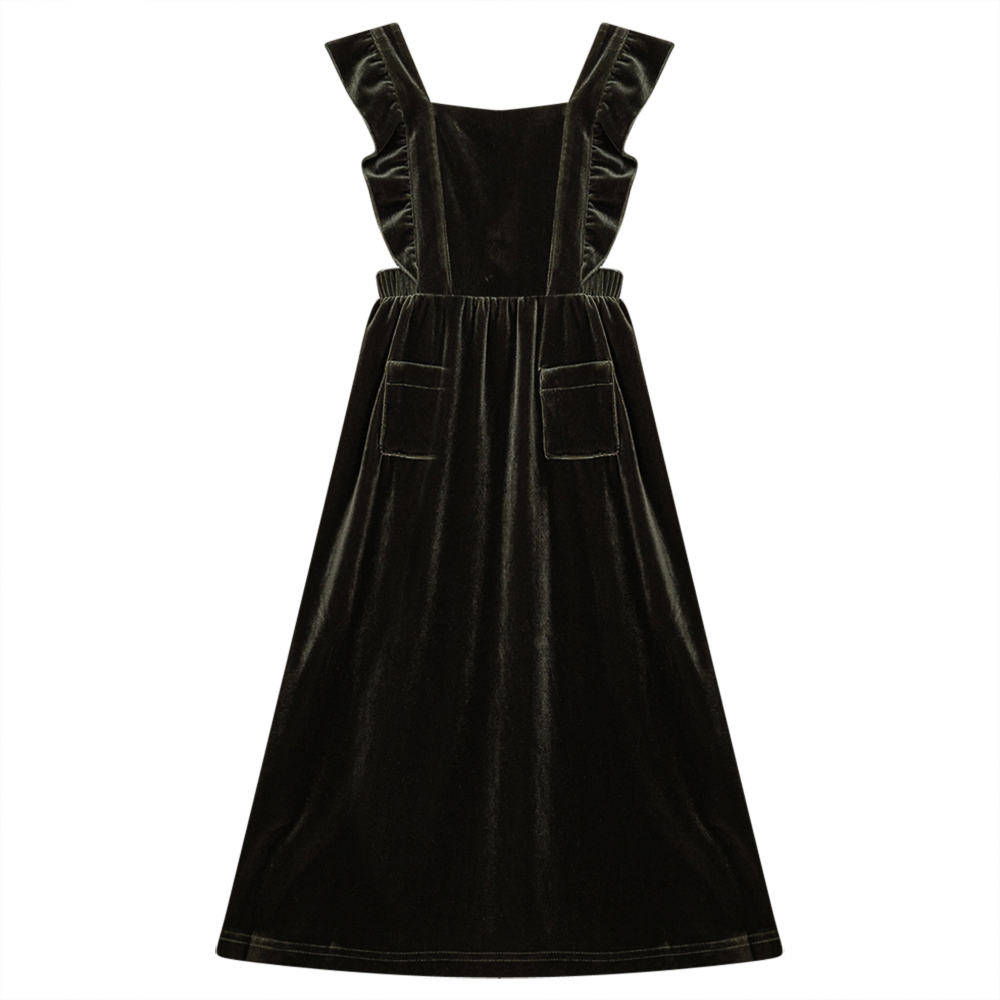 Long Jumper With Ruffles Around Straps Olive