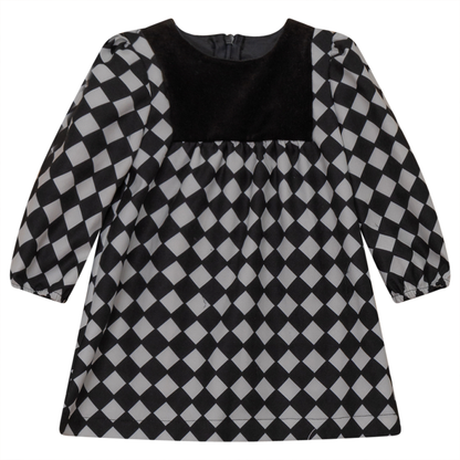 Checkered Dress With Black Contrast Black Offwhite