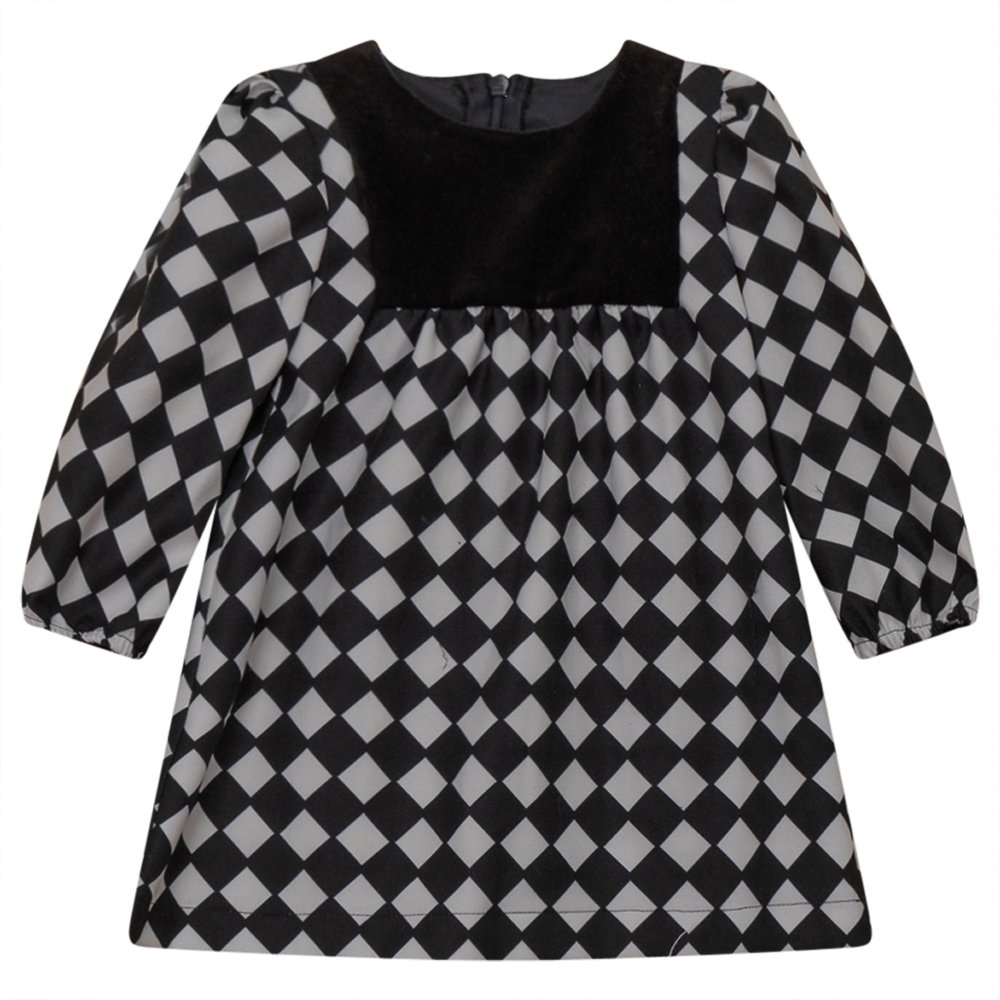 Checkered Dress With Black Contrast Black Offwhite