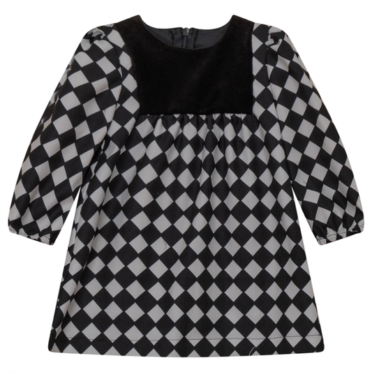 Checkered Dress With Black Contrast Black Offwhite