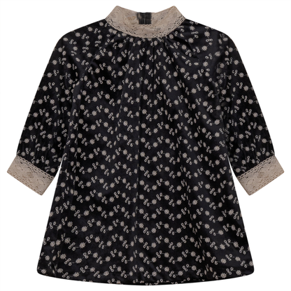 Embroidered Velvet Dress Black