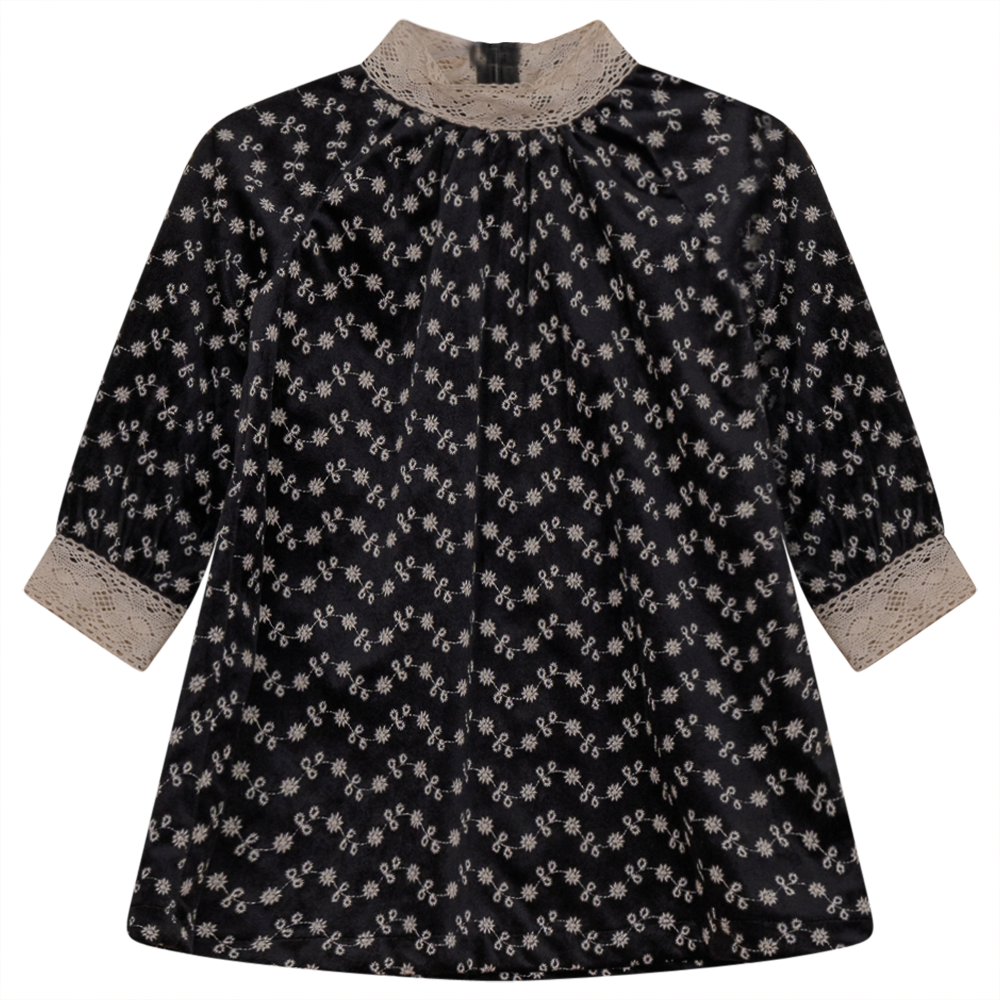 Embroidered Velvet Dress Black