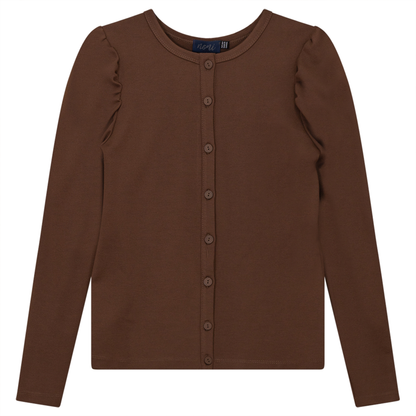 Ponte Top With Puff Shoulders Brown
