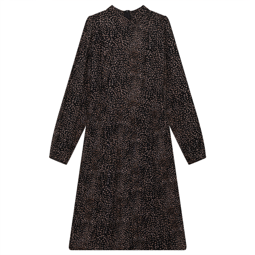 Pleated Floral Dress With Zip Black