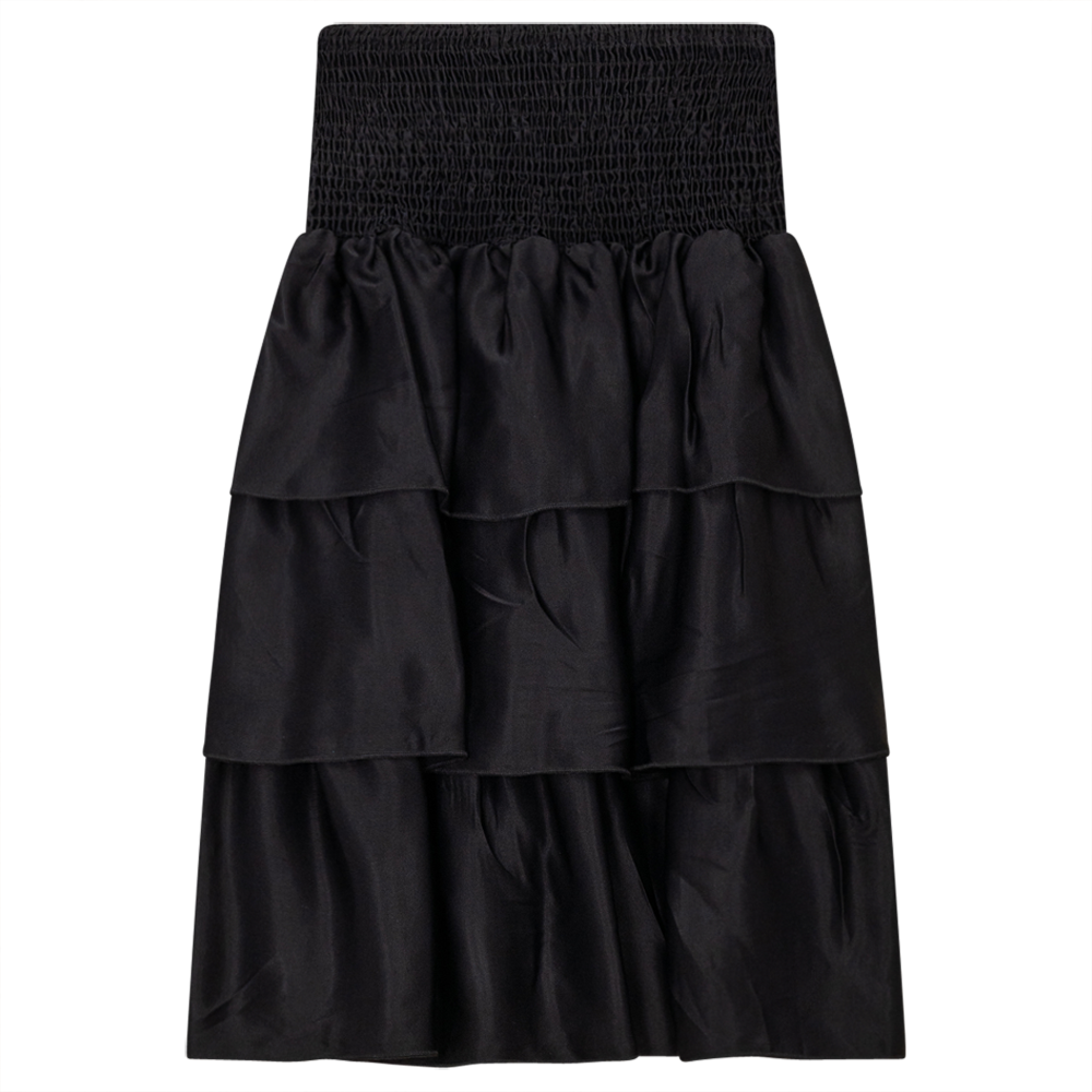 Smocked Drop Waist Tiered Skirt Black