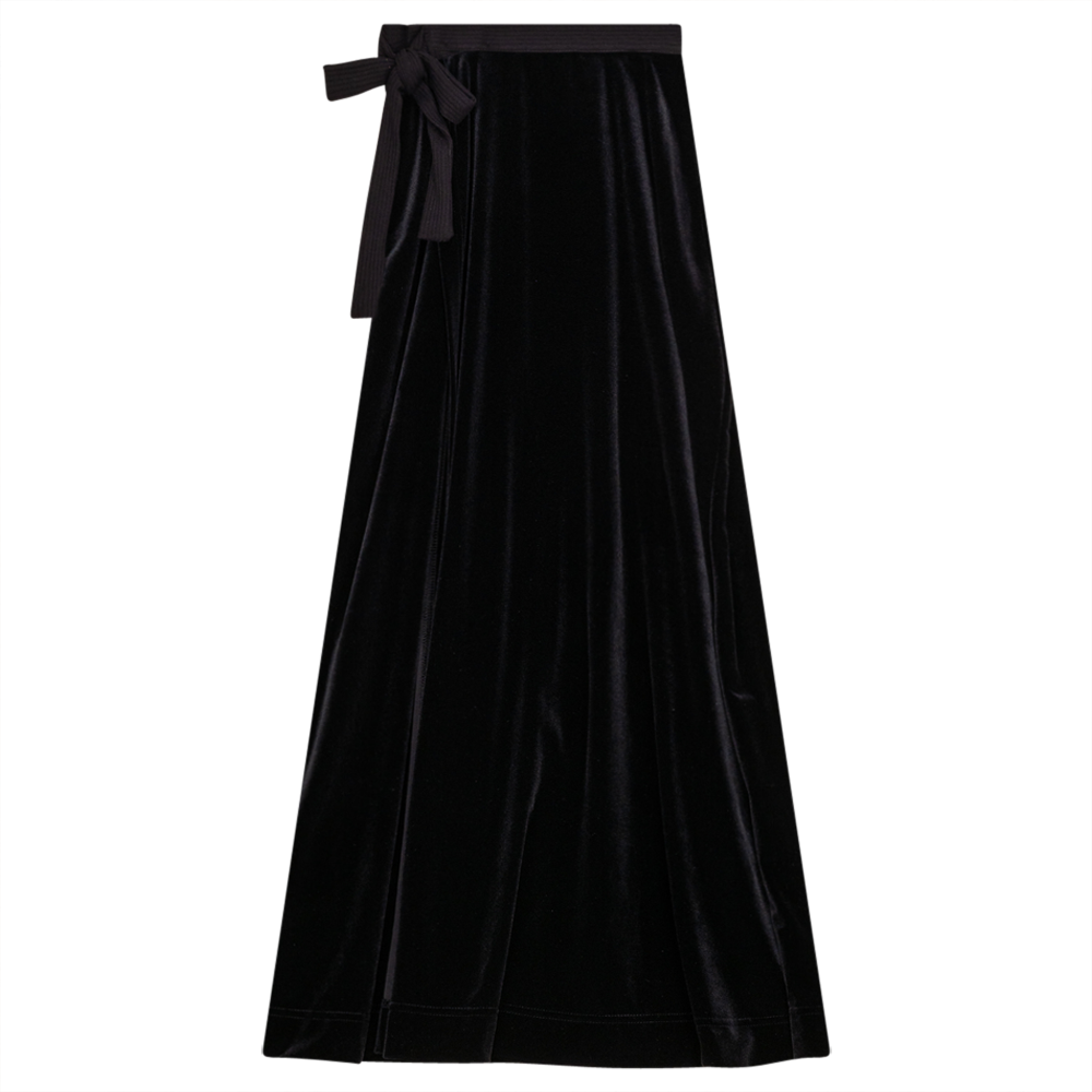 Wrap Velour Long Skirt Black