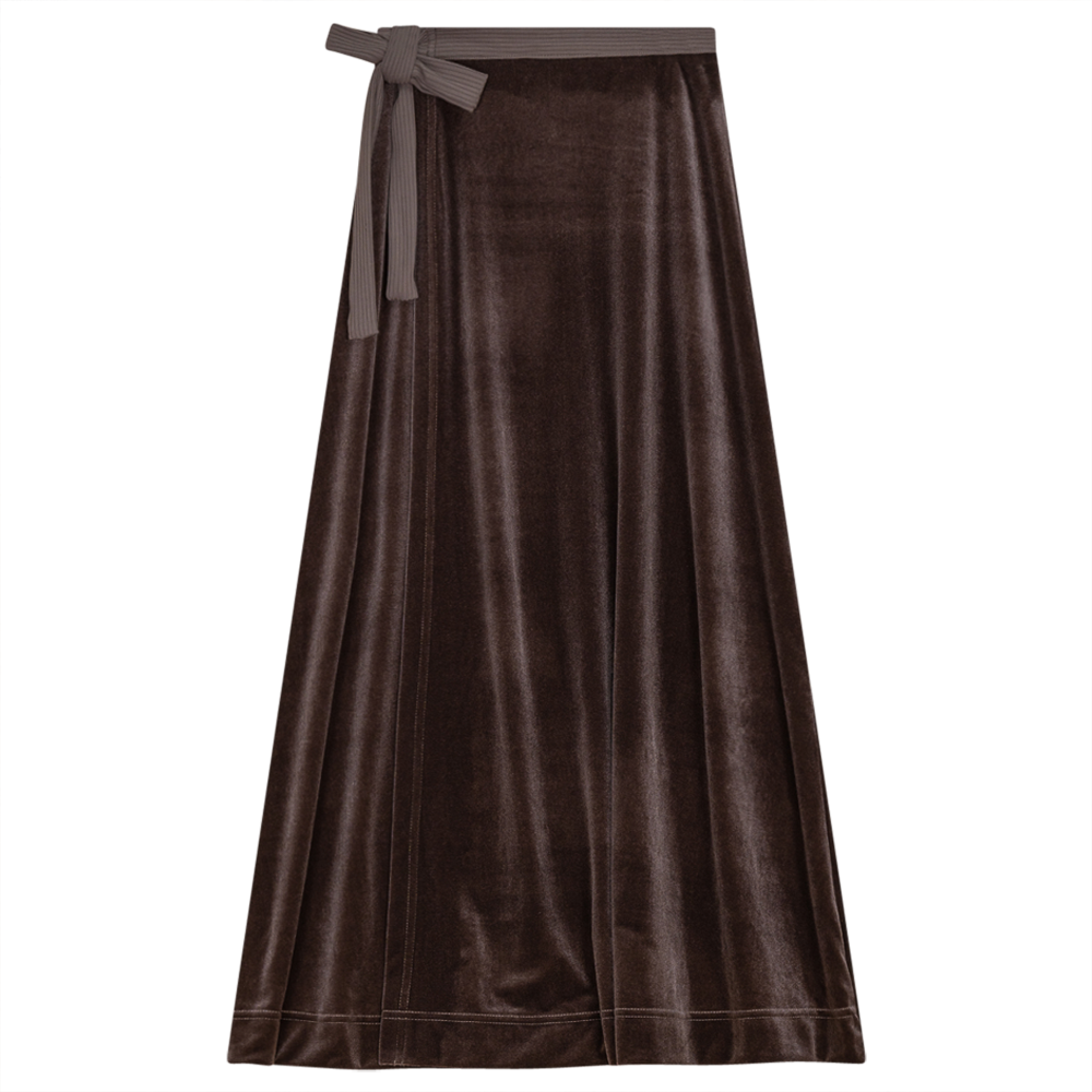 Wrap Velour Long Skirt Cocoa