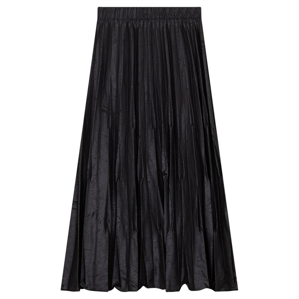 Rear Drop Pleated Midi-Skirt Black