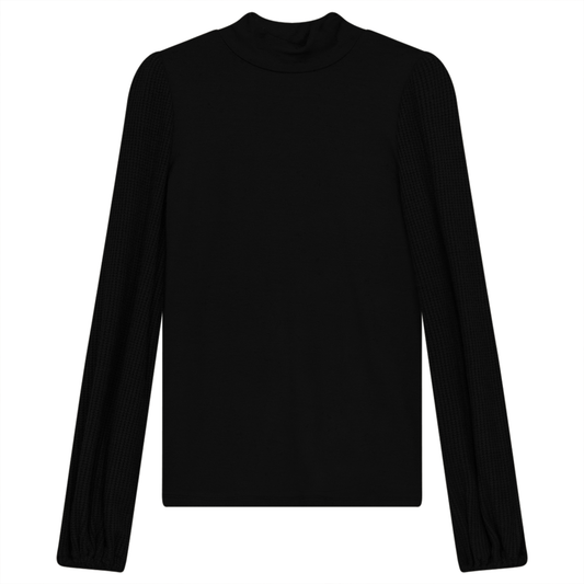 Chunkly Knit Sleeves Top Black