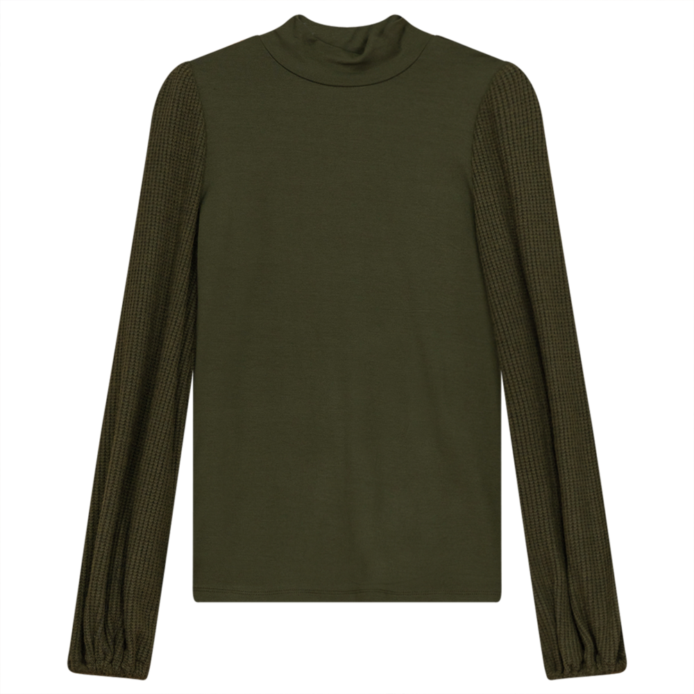 Chunkly Knit Sleeves Top Olive
