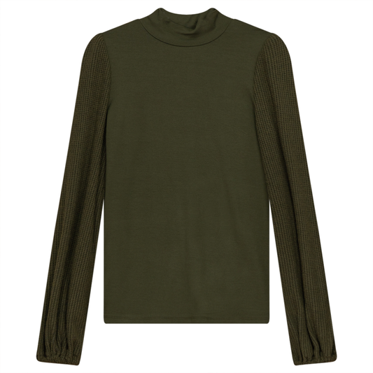 Chunkly Knit Sleeves Top Olive