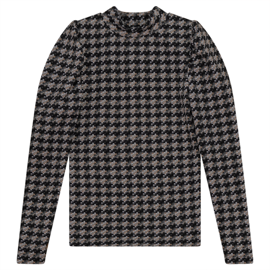 Puffed Shoulders Top With Semi Turtle Neck