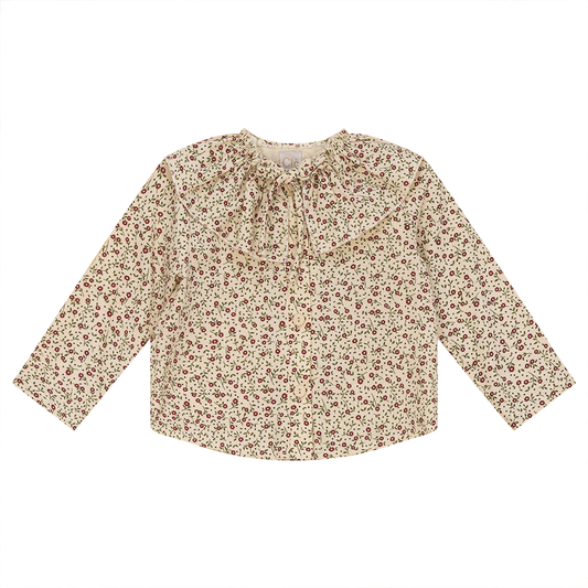 Floral Top with Insert Collar Burgundy Floral
