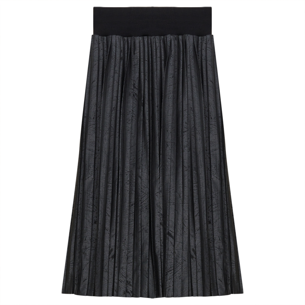 Leather Pleated Skirt Black