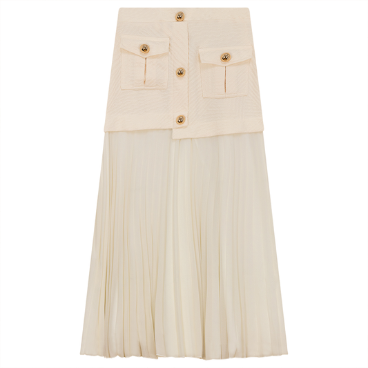 Pleated MIDI Skirt with Pockets Off White