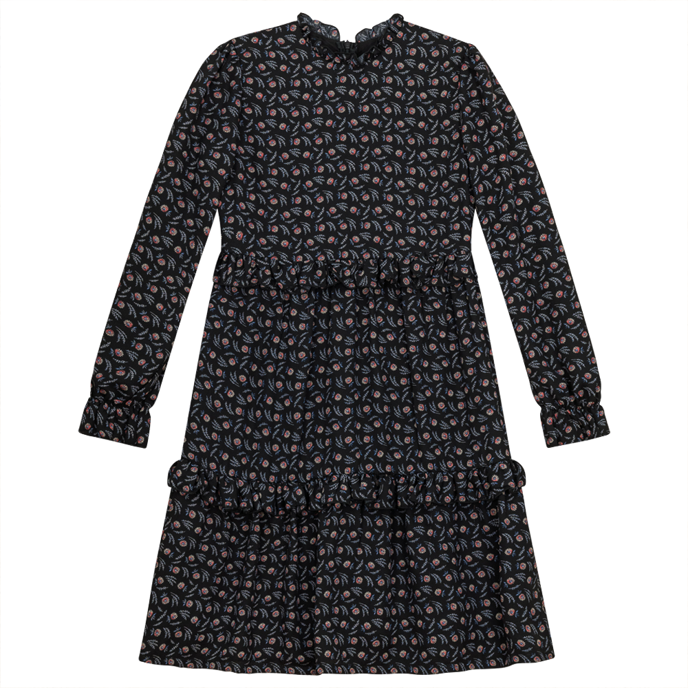 Layered Ruffled Dress Black Floral