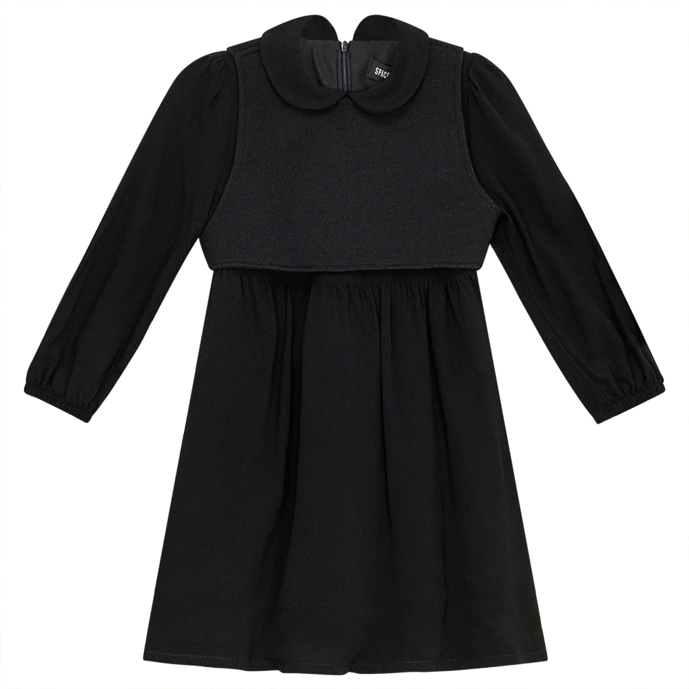 Dress with Knit Vest Black