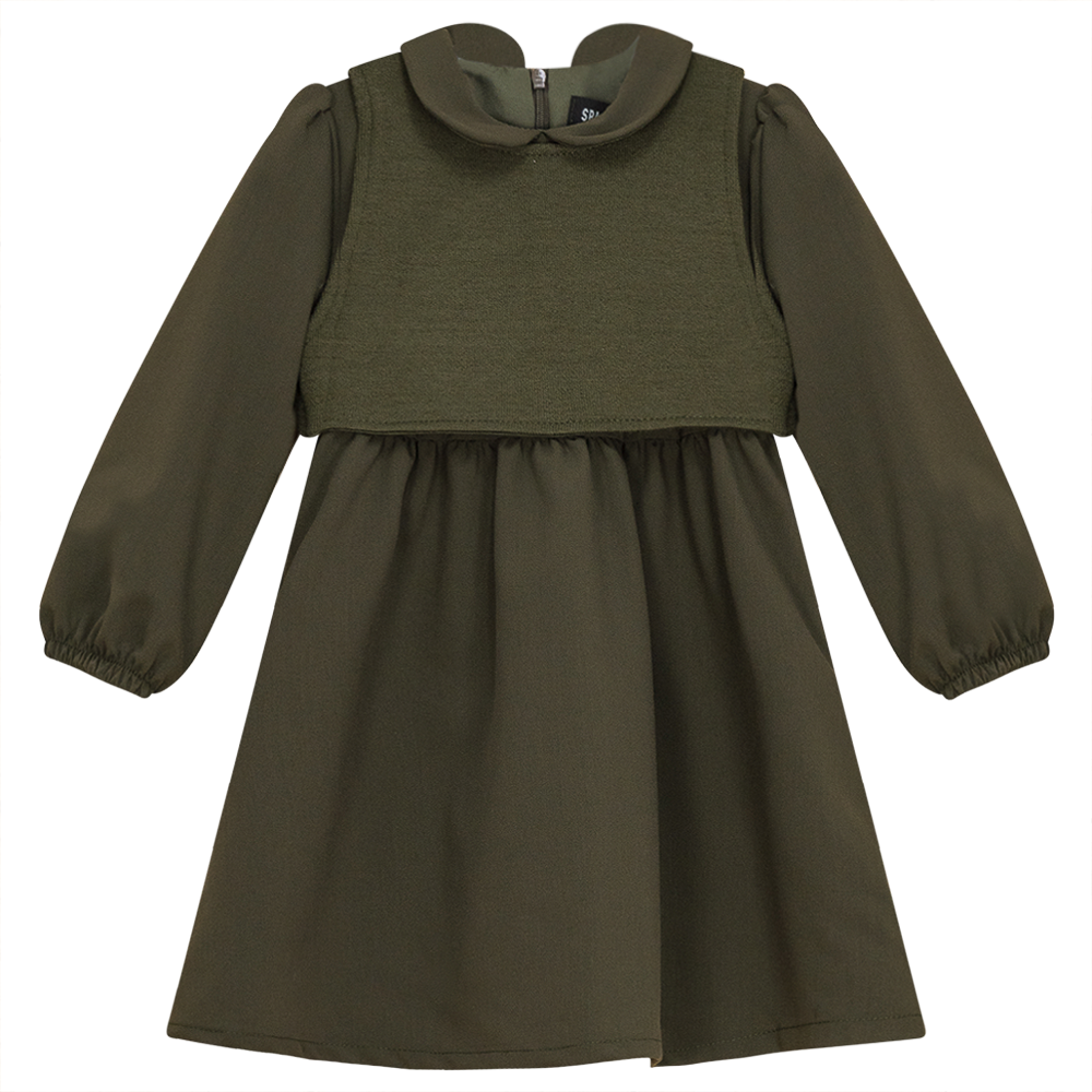 Dress with Knit Vest Olive