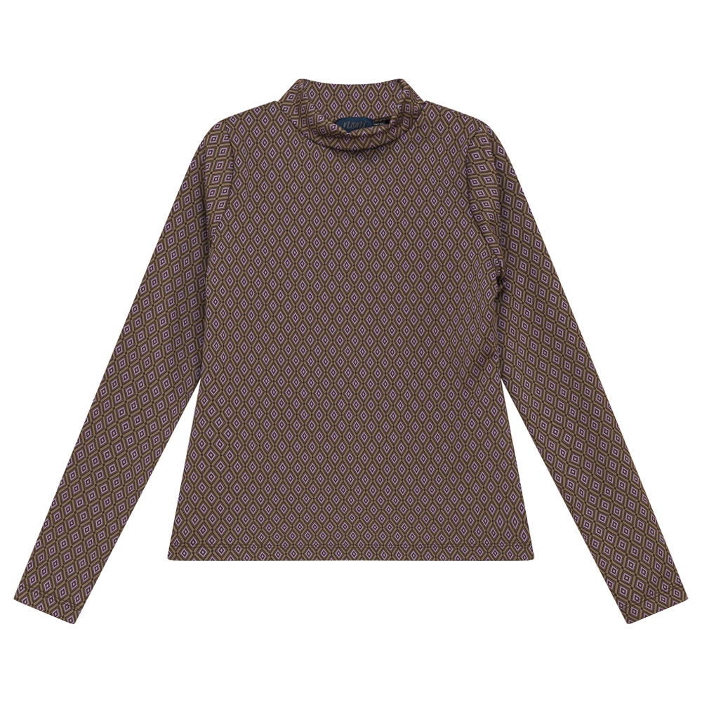 Patterned Mock Neck Top Purple