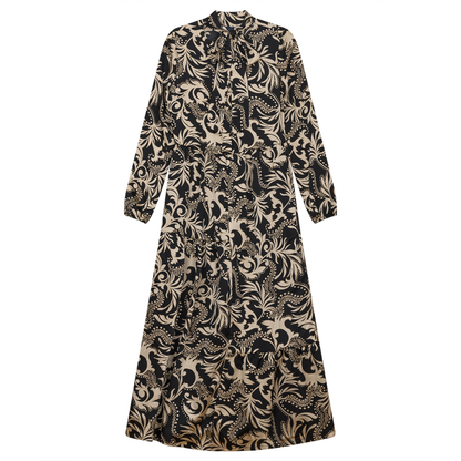 Dress with Bow Tie Black Print