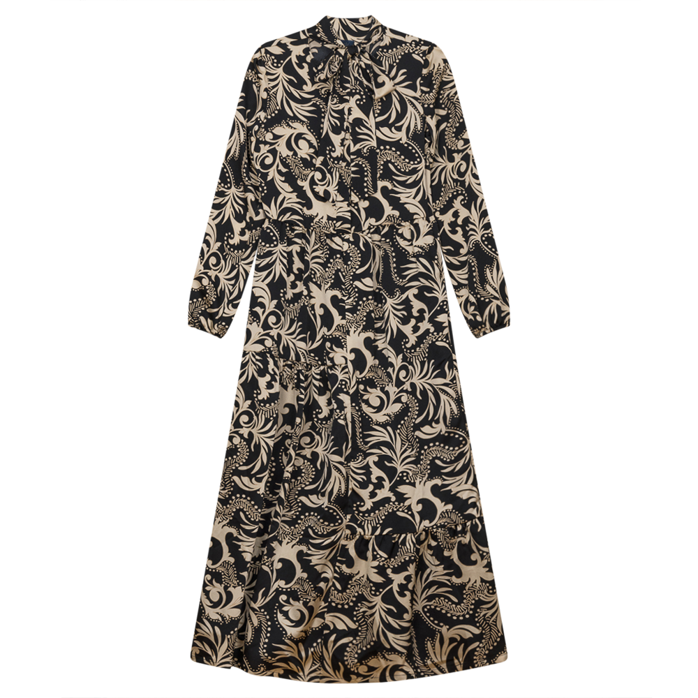 Dress with Bow Tie Black Print