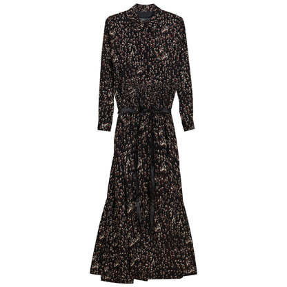 Printed Tiered Dress with Belt Black Print