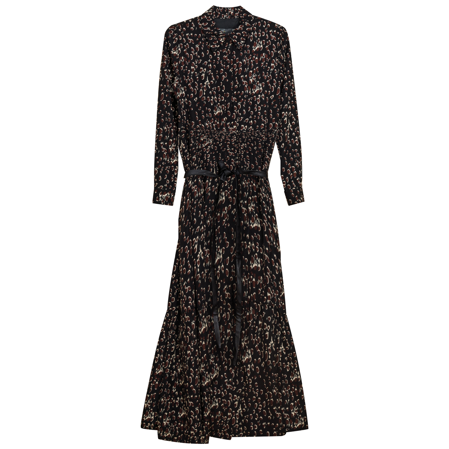 Printed Tiered Dress with Belt Black Print