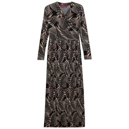 Printed Pleated Maxi Dress Black Taupe