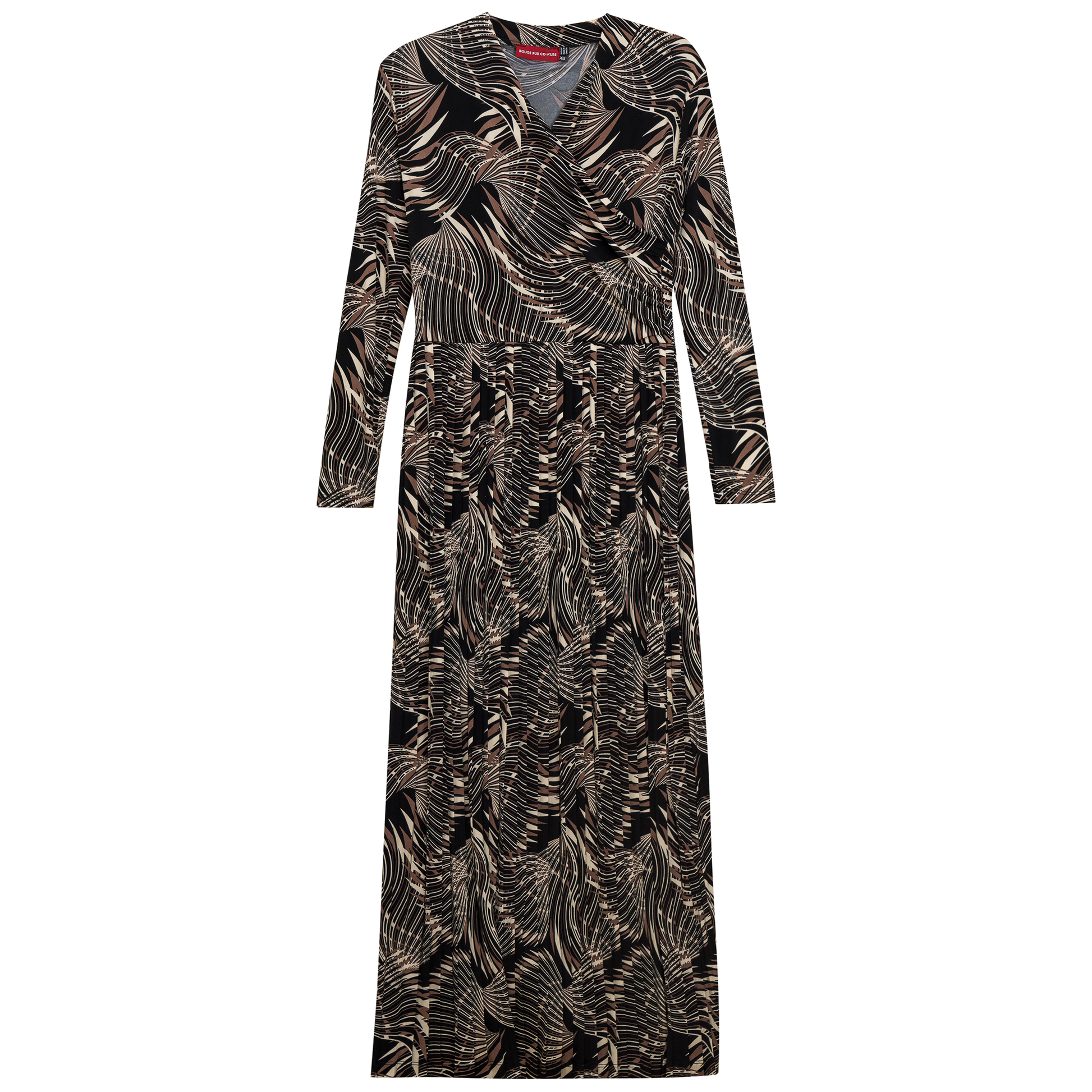 Printed Pleated Maxi Dress Black Taupe