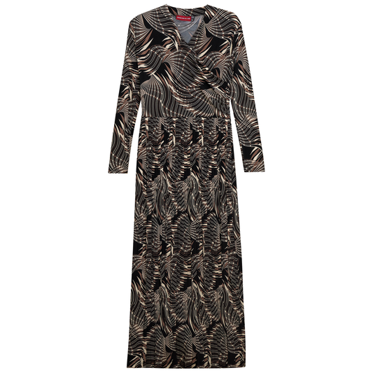 Printed Pleated Maxi Dress Black Taupe