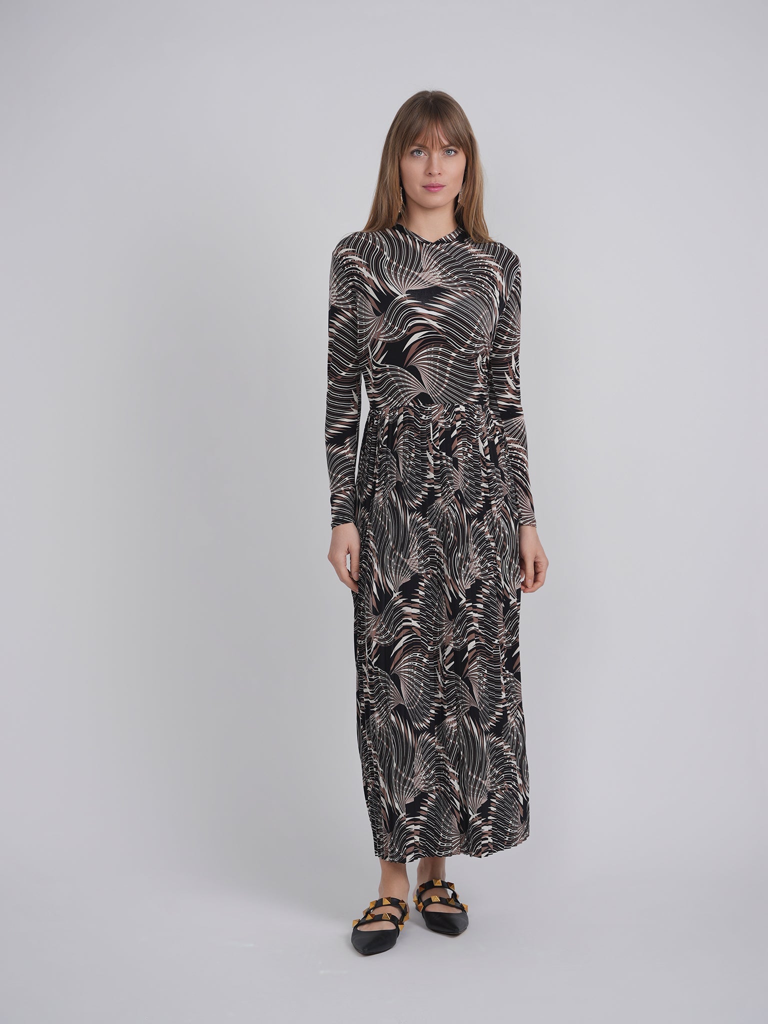 Printed Pleated Maxi Dress