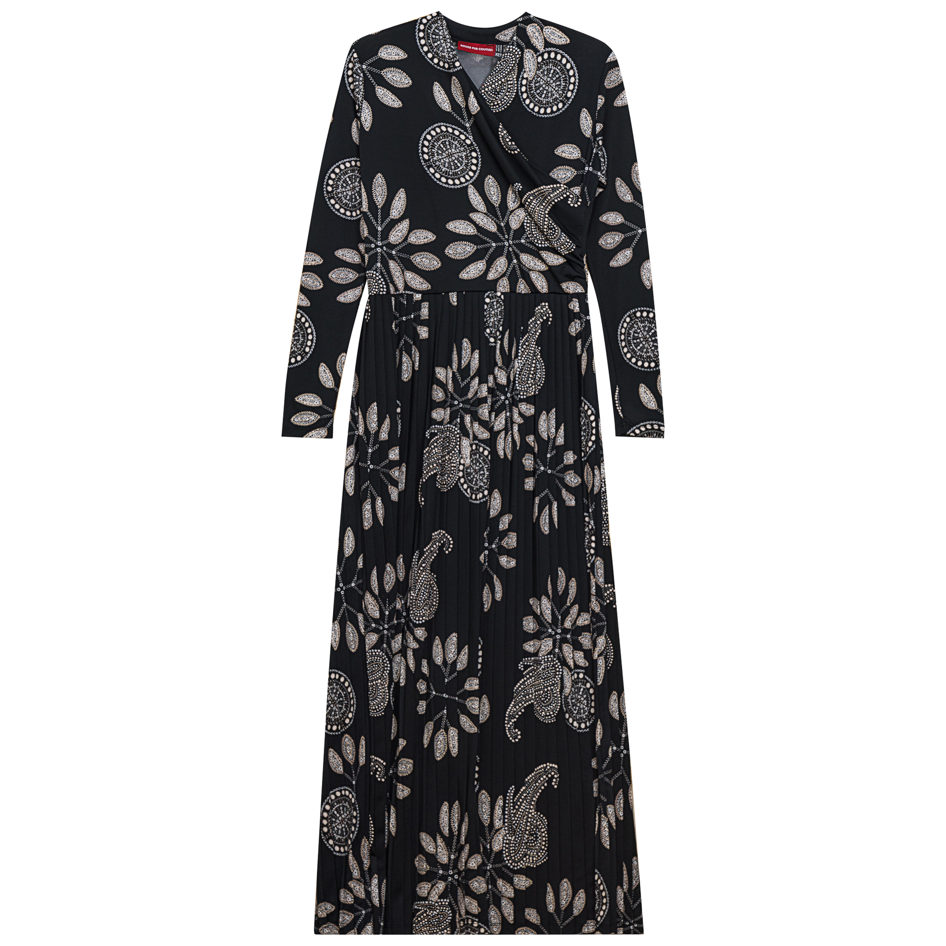 Printed Pleated Wrap Dress Black White