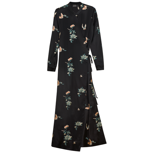 Silk Wrap Dress Black Print