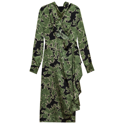 Printed Satin Dress Sage Black