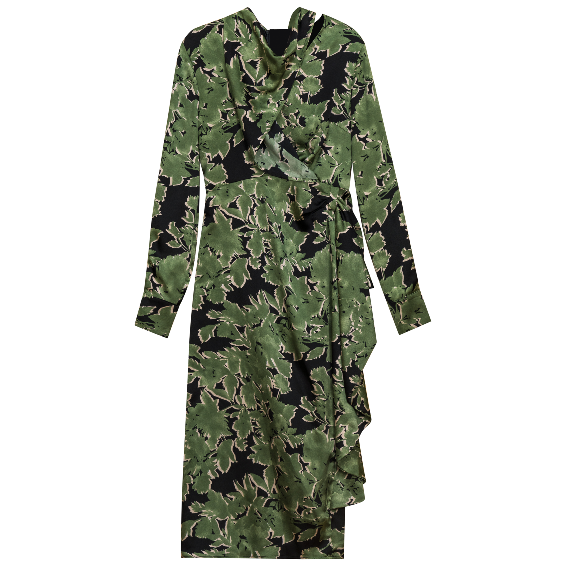 Printed Satin Dress Sage Black