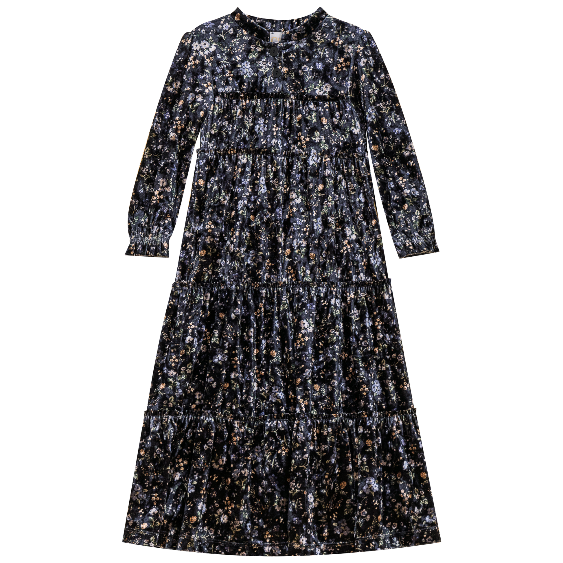 Printed Tiered Ruffled Dress Blue