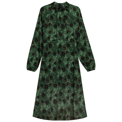 Mock Neck Printed Dress Green Print